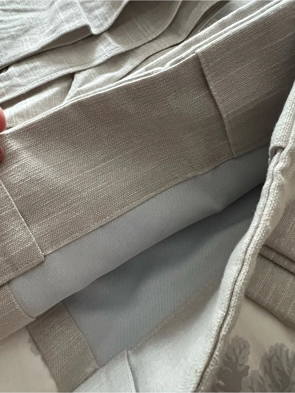 Evelyn linen Ruffled bottom Blackout Curtain Panel(1)  in color Flax